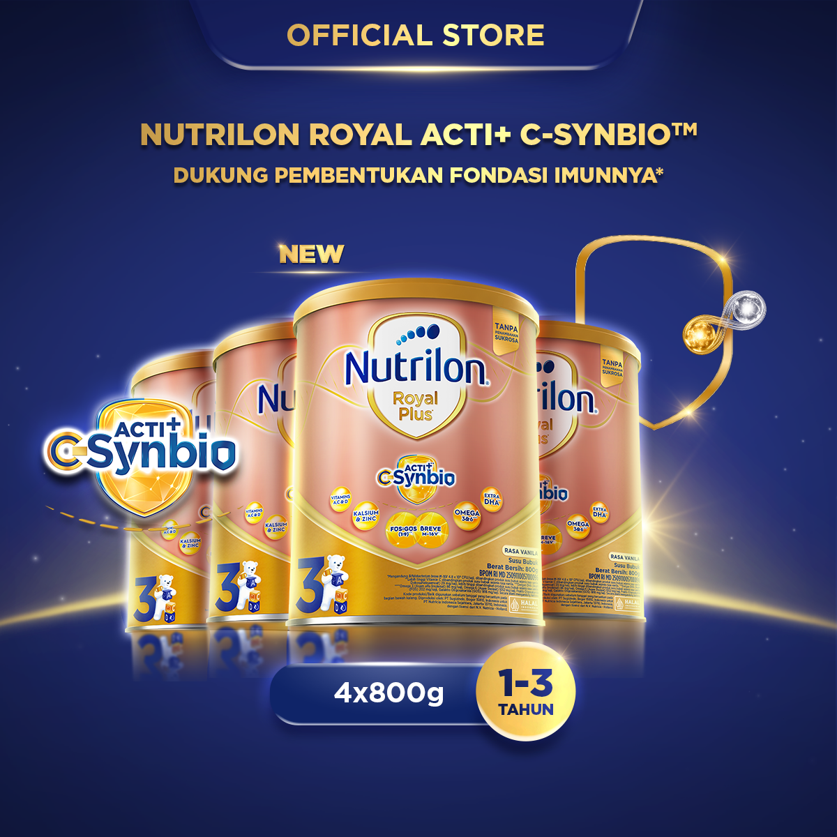 Nutrilon Royal 3 Plus Csynbio Vanila 800 gr x 4 - Susu untuk Usia 1-3 Tahun