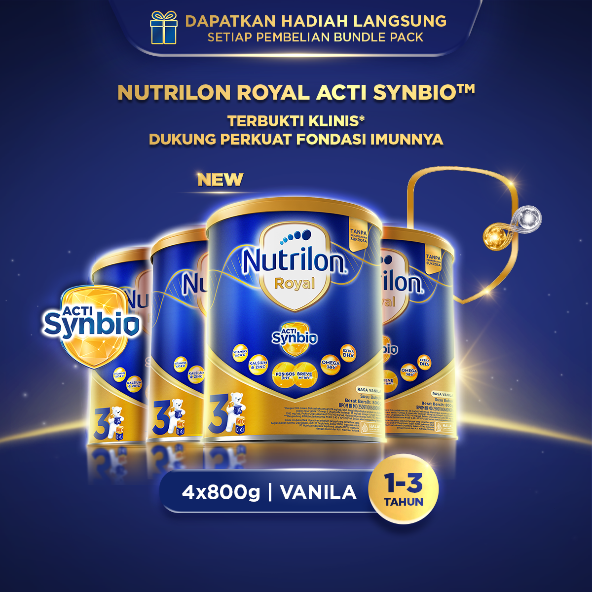 Nutrilon Royal 3 Vanila 800 gr x 4, Susu Formula Anak untuk Usia 1-3 Tahun