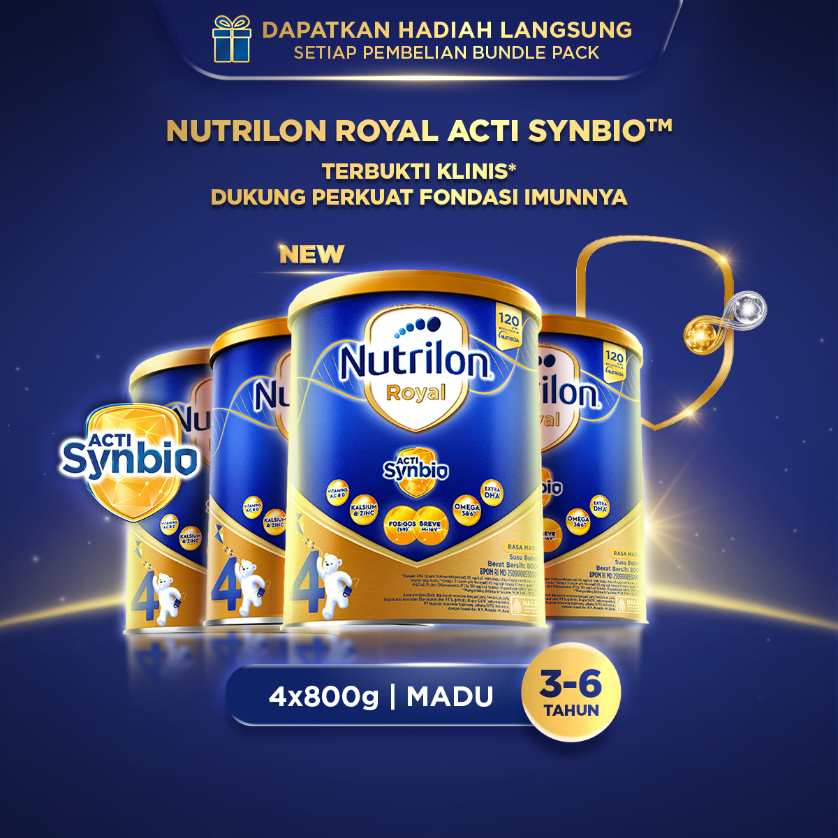 Nutrilon Royal 4 Madu 800 gr x 4, Susu Bubuk untuk Usia 3-6 Tahun