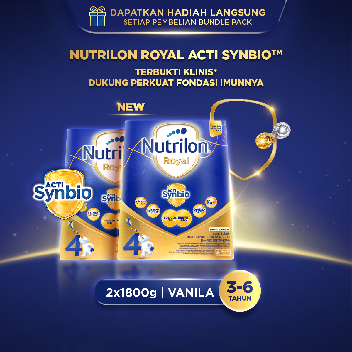 Nutrilon Royal 4 Vanila 1800 gr x 2, Susu Bubuk untuk Usia 3-6 Tahun